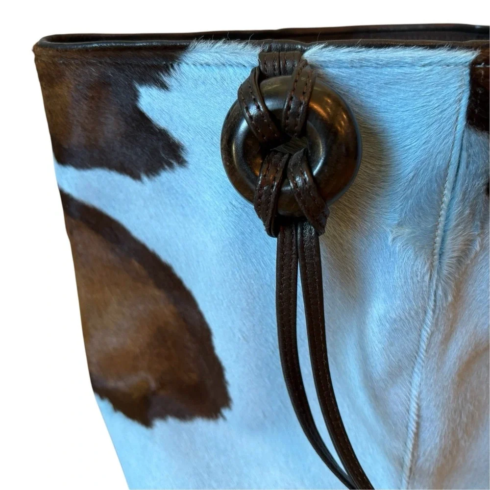 Renaud Pellegrino Paris Blue Brown Hair-On-Hide Leather Tote Bag France